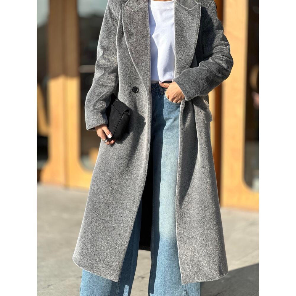 Gray Faux Fur Coat Women Luxury Soft Plush Jacket Elegant Outerwear - Picture 4 of 11